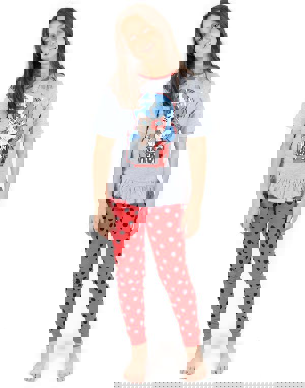 Miraculous Girls Grey Ladybug Placement Print & Polka Dot Short Sleeve Long Leg Pyjama Set