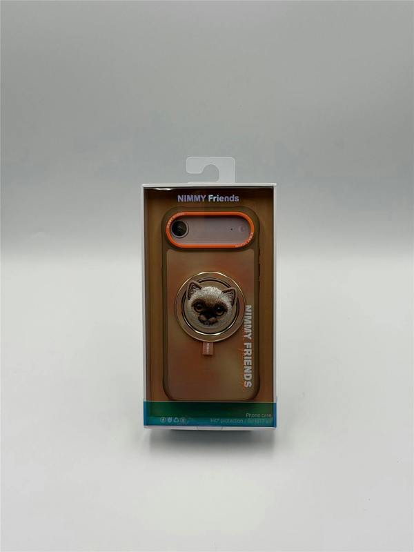 Nimmy Friends Nimmy Big Eye Cute Pet Siamese Cat Face Case with Detachable MagSafe Grip for iPhone 17 Air 6.5" Brown Orange