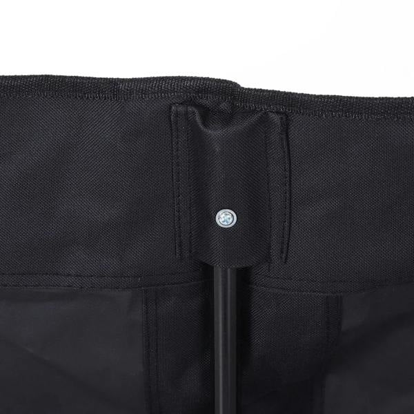 Black cooler bag attachment point with snap button on bench frame