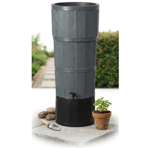 Graphite XL 150L Oak Wood Effect Water Butt With Stand, Tap, Rain Diverter & Lid