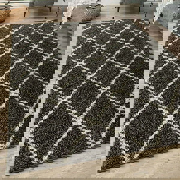 Moroccan Design Thick Shaggy Area Rugs Dark Grey