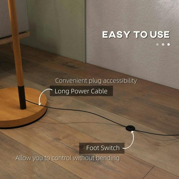 Brown floor lamp with round base, long power cord, and foot switch