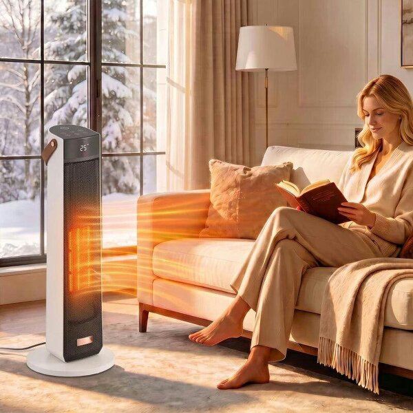 Portable Space Heater with Realistic Flame Effect, 2000W Ceramic Heater with Eco Mode, Adjustable Thermostat, Remote