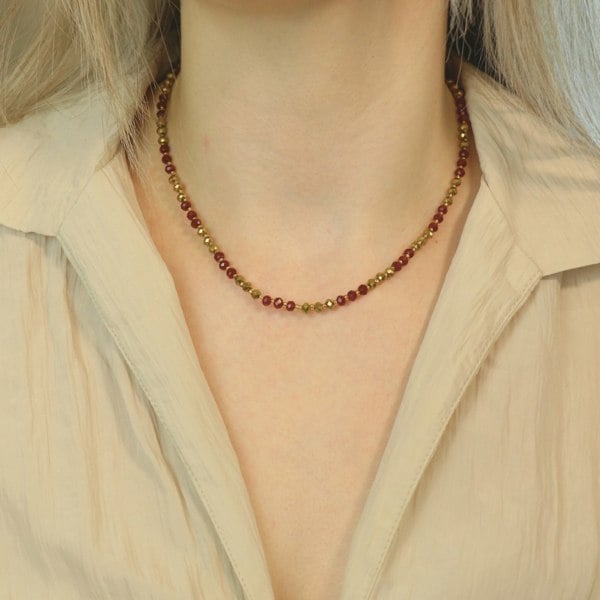 The Colourful Aura Red Gold Handmade Freshwater Bohemian Necklace