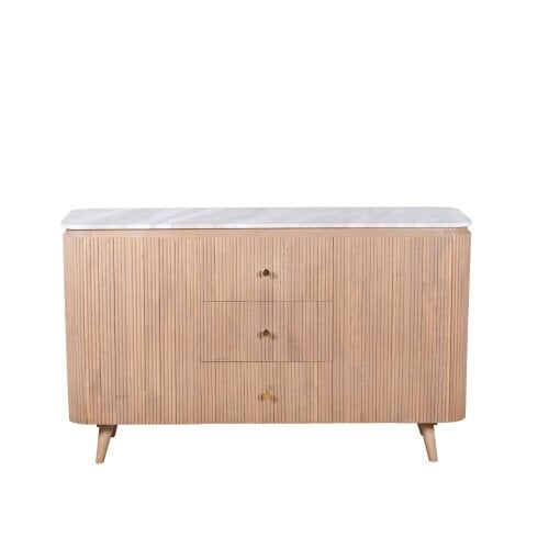 Wyld Haus Boston Natural Oak and Brown Marble 3 Drawer Sideboard