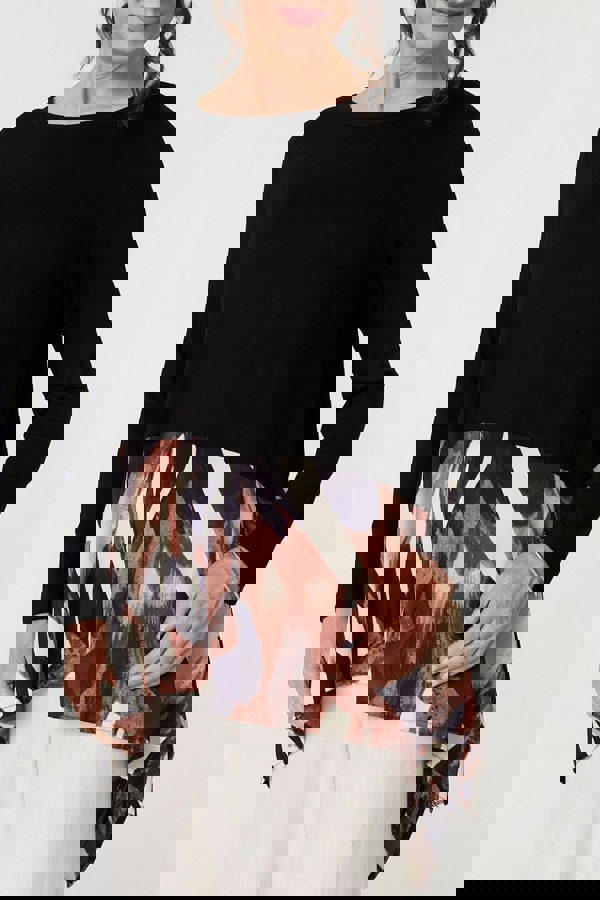 Black | Colour Block Curve Hem Relaxed Tunic
