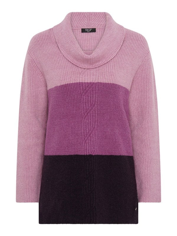 TIGI-Wear Colour Block Cable Knit Cowlneck