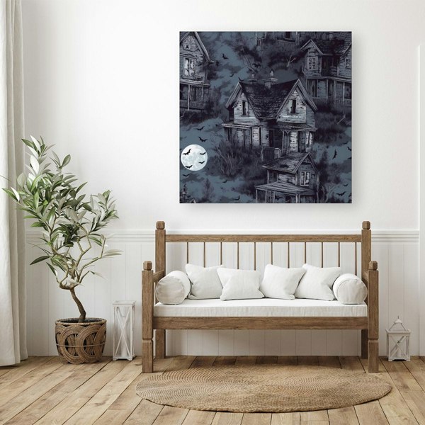 Warren Reed Spooky Shadowy Haunted House Canvas