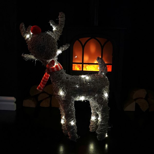 Samuel Alexander 51cm Battery Operated Rattan Woven Blitzen Reindeer with Warm White LEDs