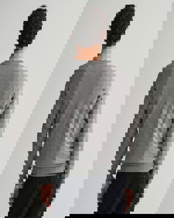 GANT Mens Classic Cotton V-Neck Jumper - 92 Dark Grey Melange