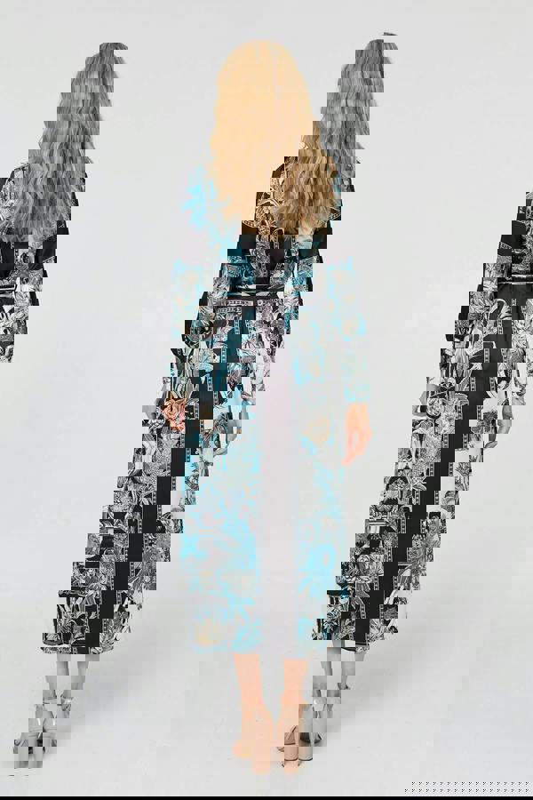 Black | Printed Long Sleeve Tie Shirt Maxi Dress