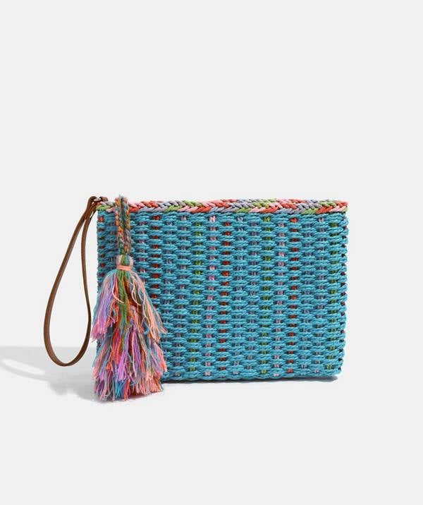 Pia Rossini Fifi - Straw Clutch Bag - Pale Turquoise