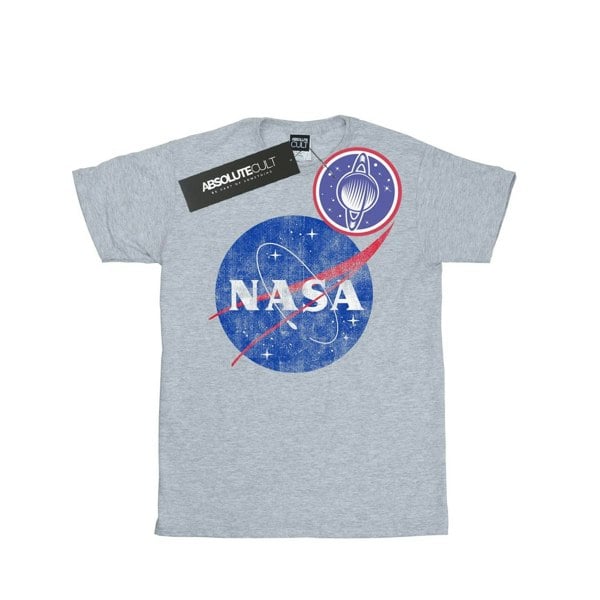 NASA Girls Classic Insignia Logo Distressed Cotton T-Shirt - Sports Grey