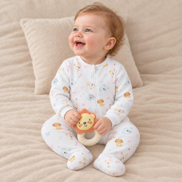 Mini Cuddles Puppy-Print Sleepsuit (White)