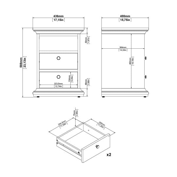 Furniture To Go Paris Bedside 2 Drawers in White