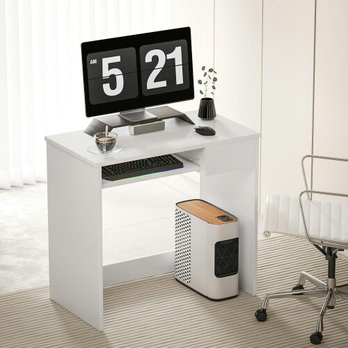 Wyld Haus Samoka Small 80cm Wooden White Compact Desk With Keyboard Tray And Drawer