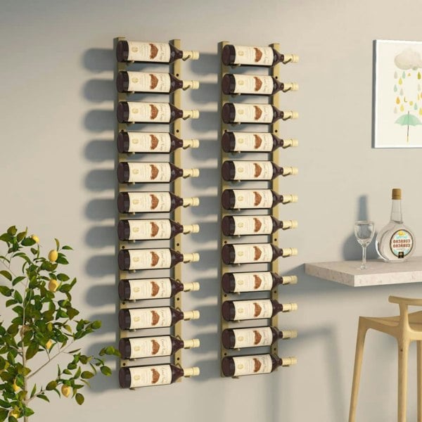 Berkfield Wall Mounted Wine Rack for 12 Bottles 2 pcs Gold Iron