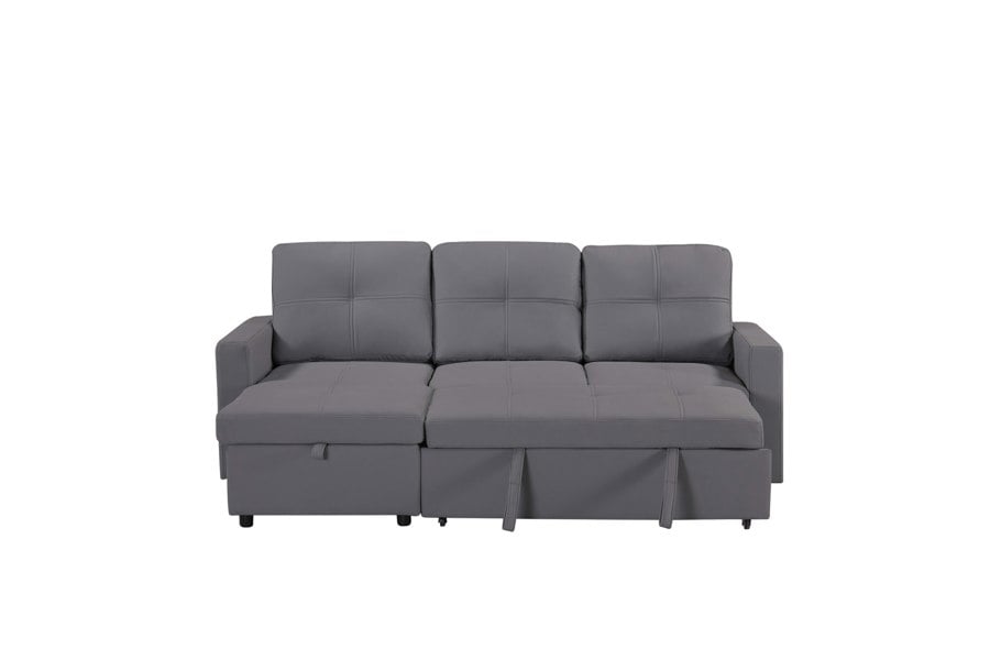 SQUAREBOXX Newport Leather 3 Seater Pullout Sofa Bed in Grey with Storage Compartment