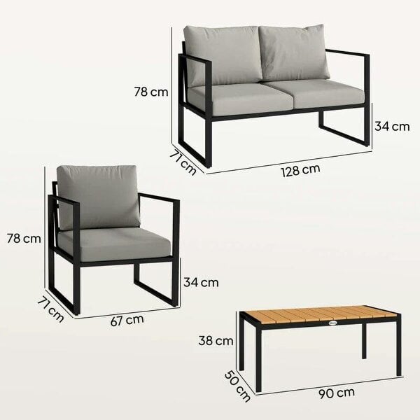 Outdoor Garden Furniture Set, 4 Piece Patio Furniture with Slatted Table, Indoor Outdoor Balcony Patio Conservatory Set