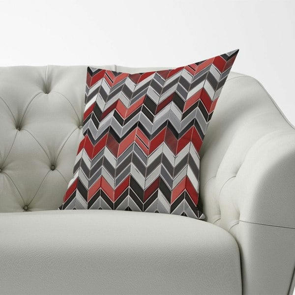 Warren Reed Red Grey Geometric Pattern Cushions