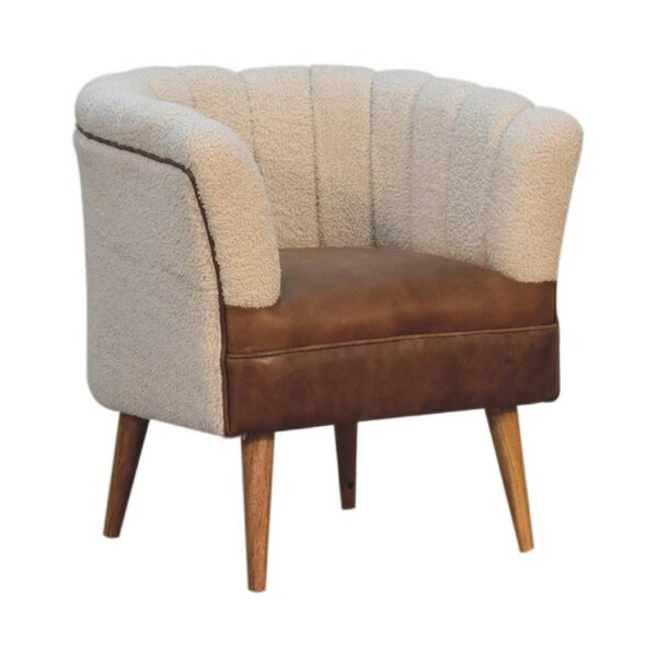 Wyld Haus Olbia Cream Boucle and Buffalo Leather Armchair