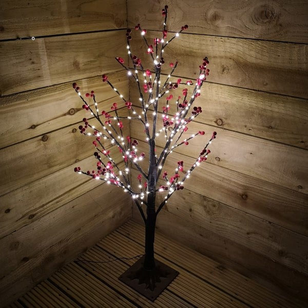 Samuel Alexander 90cm 3ft Christmas Lit Black Twig Tree Red Berry 240 Warm White LED