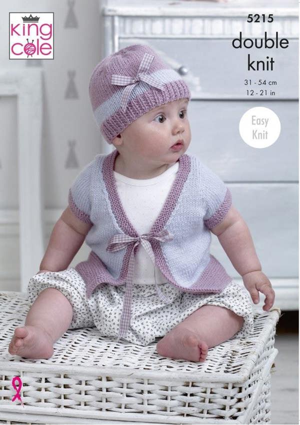 King Cole Comfort DK Knitting Pattern 5215, Cardigans, Coats, Headwear for Baby, Premature - 14 Months - Easy