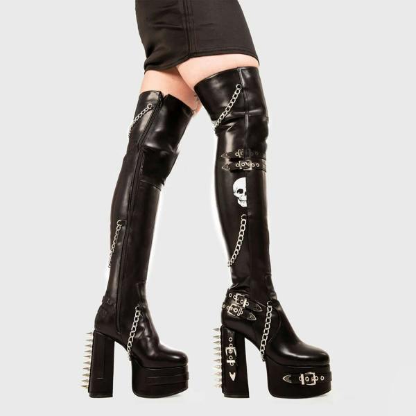 Lamoda Scream Thigh High Platform Boots Black PU Chunky Gothic Style
