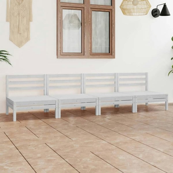 Berkfield 4 Piece Garden Lounge Set White Solid Pinewood