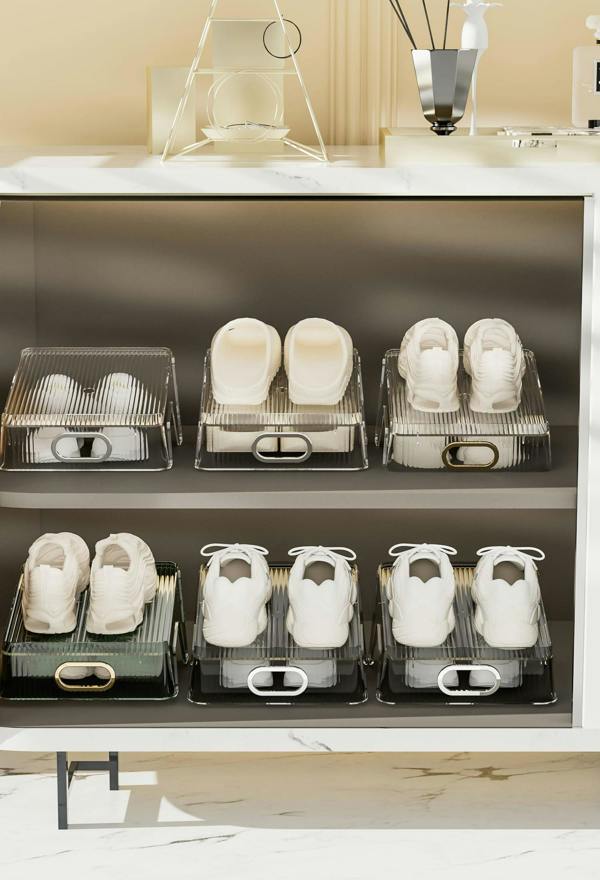HYGRAD BUILT TO SURVIVE Double Layer Shoe Rack Slots Organizer 25 X 23 X 12.7cm Transparent Plastic Shoe Holder Wardrobe Storage