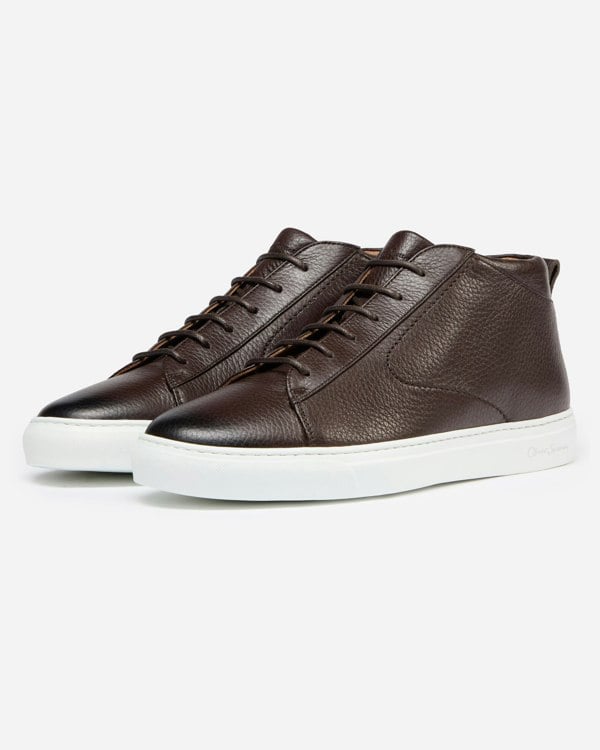 Oliver Sweeney Fermo Mens Mid Cut Deer Leather Trainers - Dark Brown