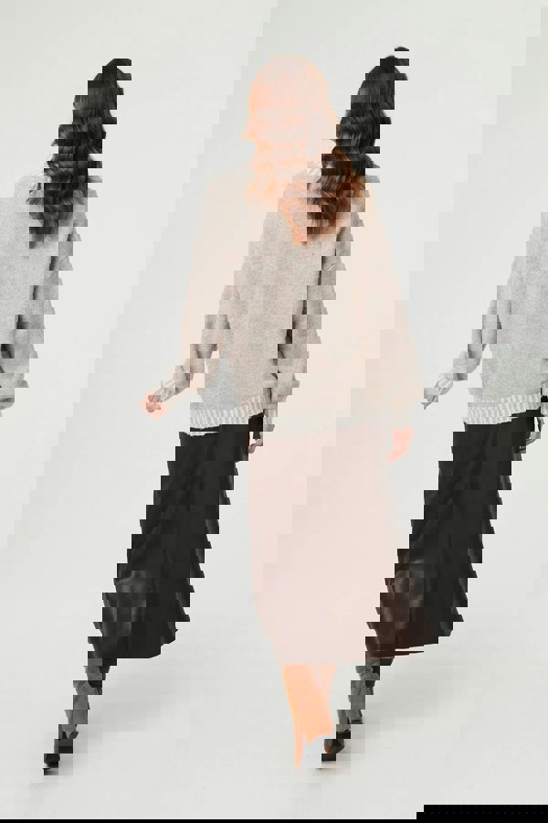 Grey | Contrast Trim Balloon Sleeve Jumper
