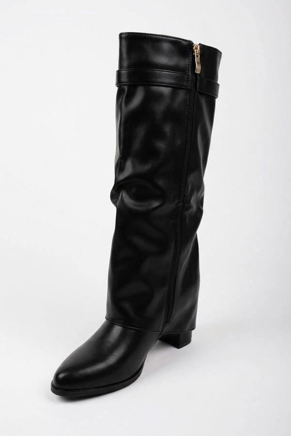 Constance Knee High Fold Over Boots - Black