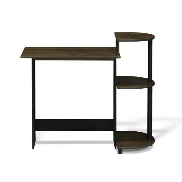 WALPLUS Compact Computer Desk with Shelves, Columbia Walnut/Black Crafted for Practical Use and Stylish Living Spaces