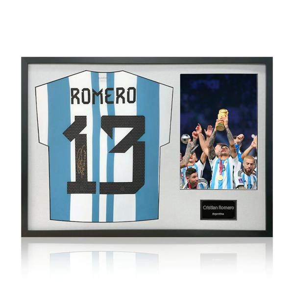 Cristian Romero Signed Argentina Shirt Classic Frame.