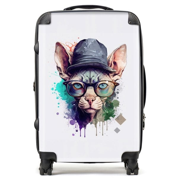 Warren Reed Sphynx Cat Face Glasses And Hat Splashart Suitcase