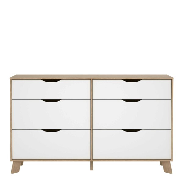 Wyld Haus Lira Jackson Hickory Oak Wood and White 6 Drawers Double Dresser