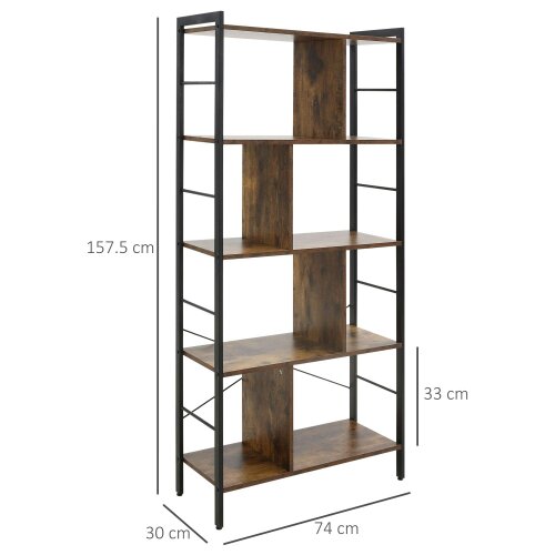 Wyld Haus Nofaluno Metal And Wood Rustic Brown And Black 5 Tier Industrial OFauxn Shelf Bookcase