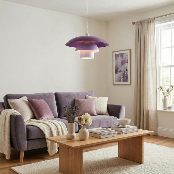 Modern Designer Purple and Lilac Lavender Metal Pendant Lighting Shade Image 6