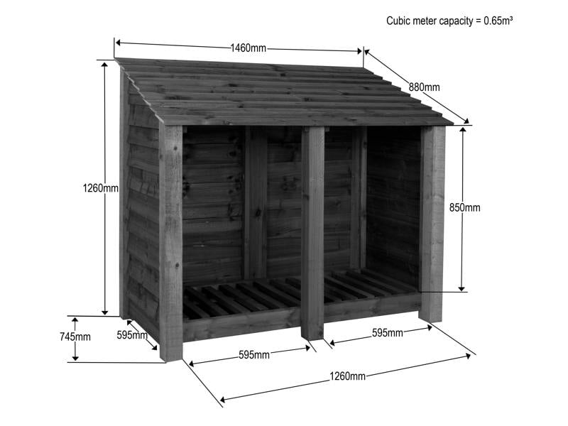 Arbor Garden Solutions Slatted Wooden Log Store W-146cm, H-126cm or 180cm, D-88cm - Brown Finish
