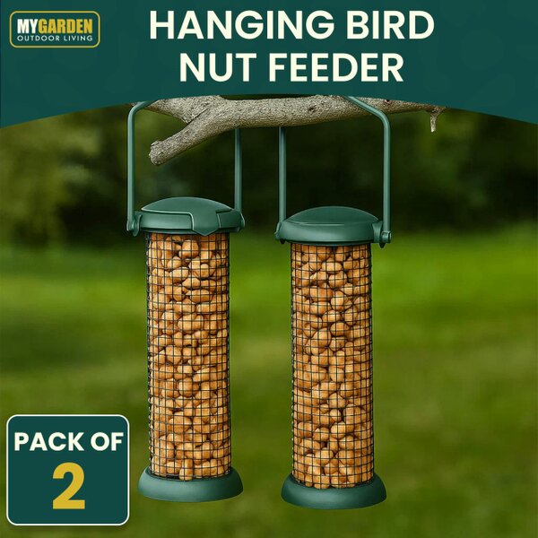 My Garden Outdoor Living My Garden Hanging Bird Feeder 2 Pack Peanut Feeders for Birds Rust Resistant Metal Mesh for Outdoor Birds & Carry Handle