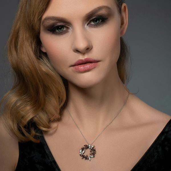 Sterling Silver Large Butterfly Pendant Necklace for Women in Black and White - namana.london