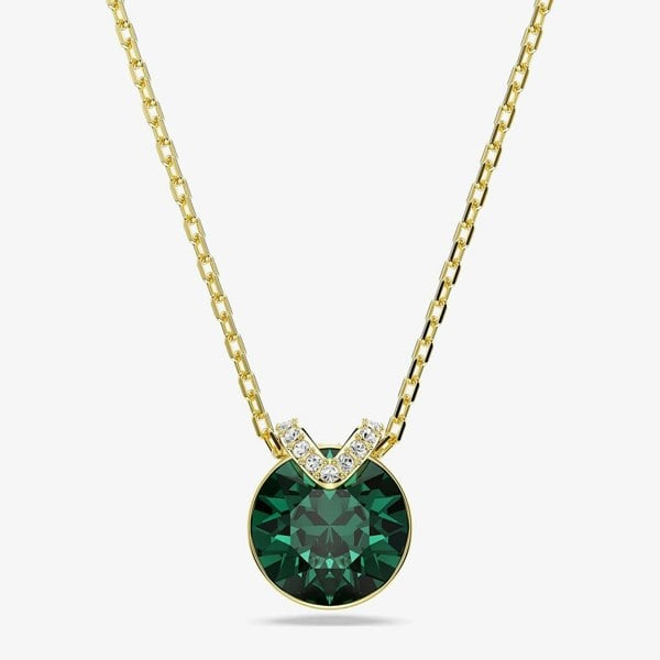 Swarovski Bella Gold Tone Plated Round Green Crystal Pendant Necklace 5735387