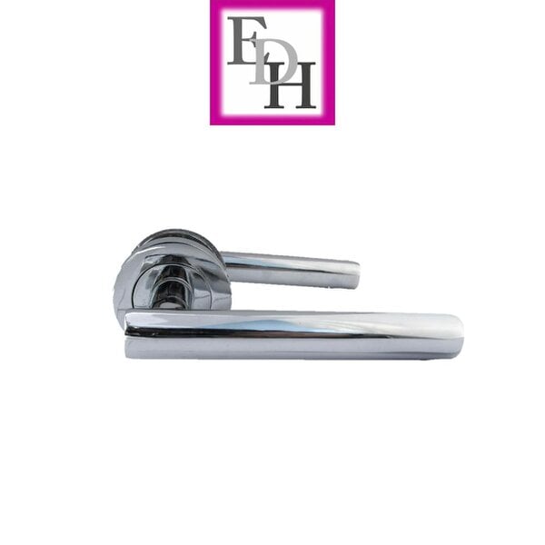 EDH Door Hardware Modern Chrome Straight T-Bar Door Handles with Round Rose + Tubular Latch
