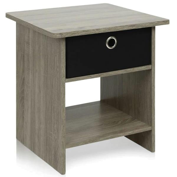 WALPLUS Modern Furniture Piece for Stylish and Functional Home Use | 10004GYW/BK End Table Night Stand with Bin Drawer, French Oak Grey/Black