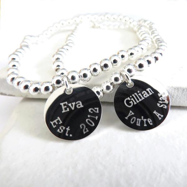 Personalised Silver Beaded Charm Bracelet