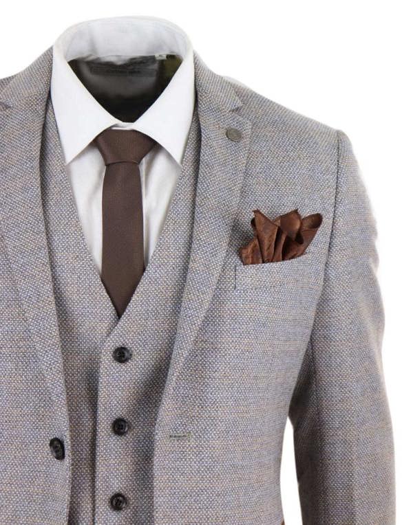 Paul Andrew Mens 3 Piece Cream Tweed Check Vintage Retro Suit