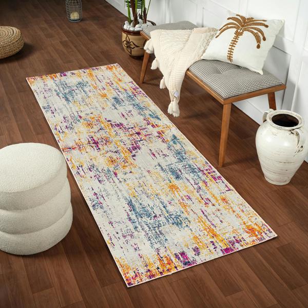 Livabliss Floransa-Abstract Grey Pink Yellow Blue Modern Marble Rug