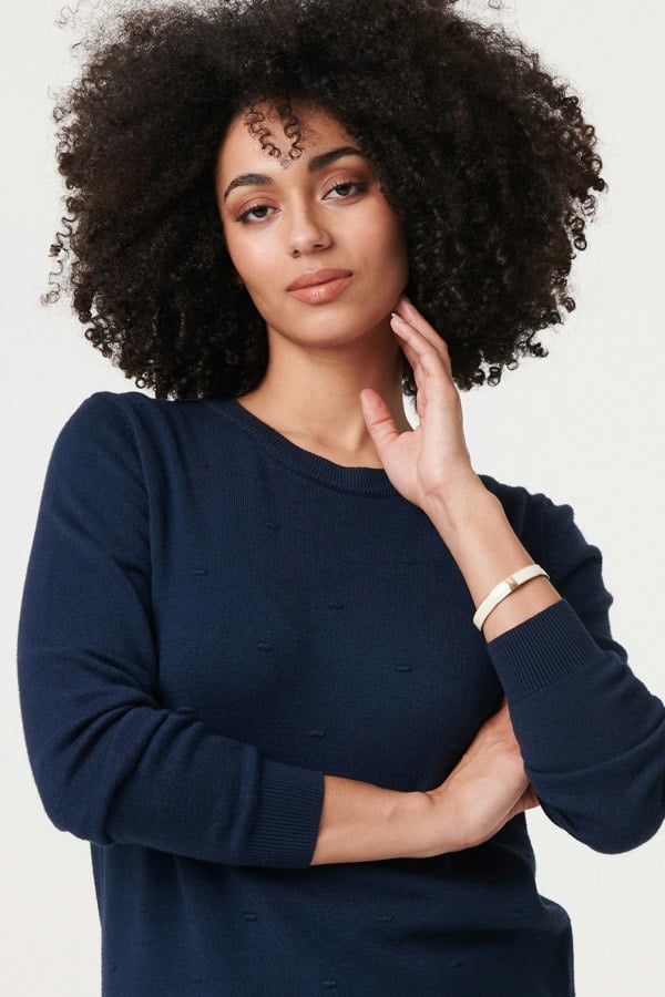 Navy | Textured  Soft Knit Long Sleeve Jumper
