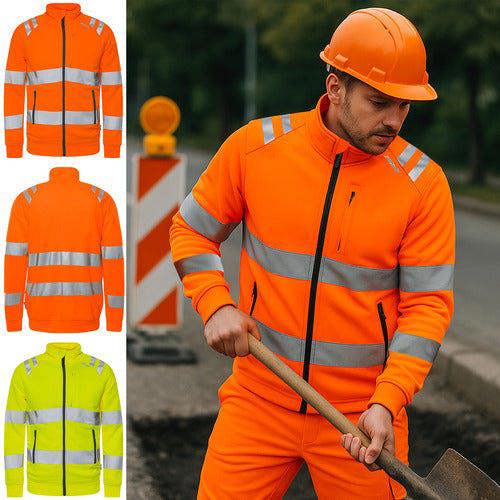 Hi-Vis Sweatshirt Zipper Jacket - Breathable with Zip Pockets & Reflective Trim